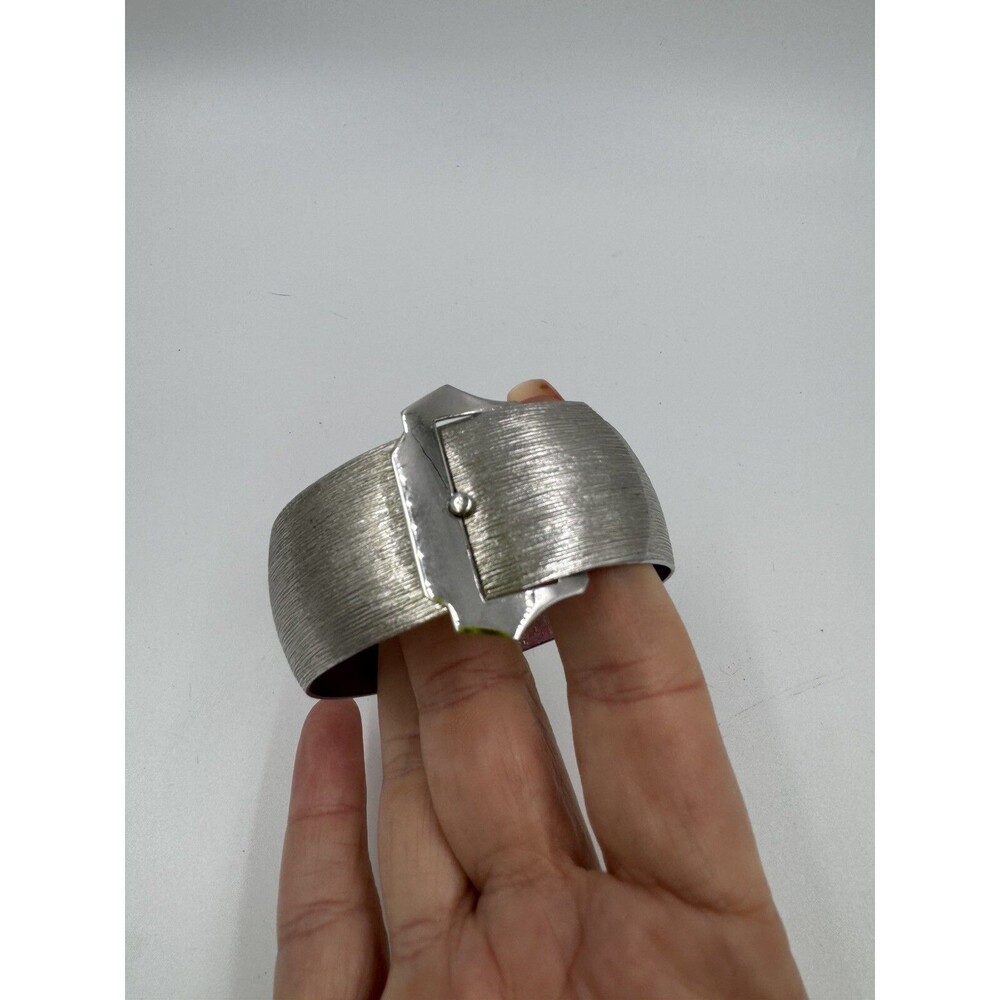 Vintage Sarah Coventry Brushed Silver Tone Buckle Bangle Bracelet